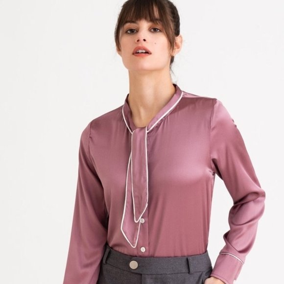 Petite Studio Silk Blouse -- Charlotte Top in Mauve - Picture 1 of 2